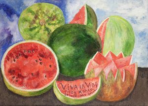 Frida Kahlo. 𝑉𝑖𝑣𝑎 𝑙𝑎 𝑣𝑖𝑑𝑎 (1954). Huile sur panneau d'Isorel, 72 cm x 52 cm. Museo Frida Kahlo, Mexico.