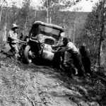 Bedaux expedition; tractors greasy sloping trail - 1934