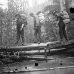 Survey crew crossing Leon Creek